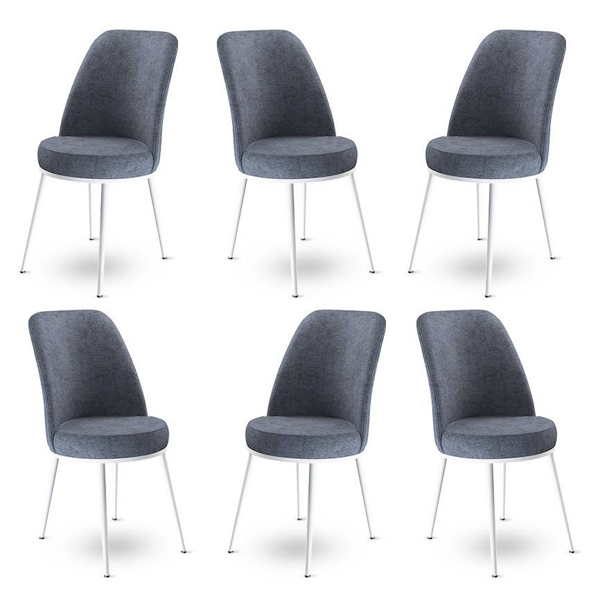 Set aus 6 Stühlen Olgino Velours Dunkelgrau und Metall Weiß