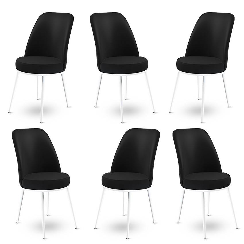 Set van 6 Olgino stoelen van fluweel zwart metaal wit