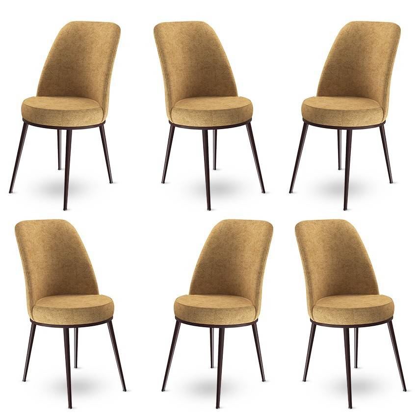 Set di 6 sedie Olgino in velluto cappuccino e metallo marrone
