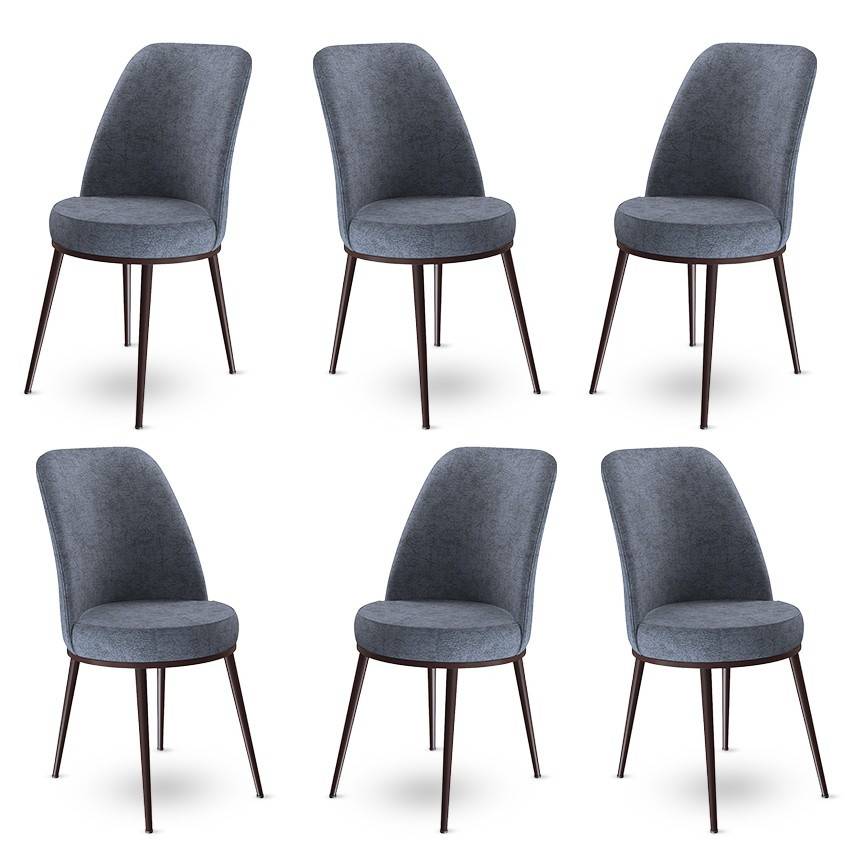 Set di 6 sedie Olgino in velluto grigio scuro e metallo marrone
