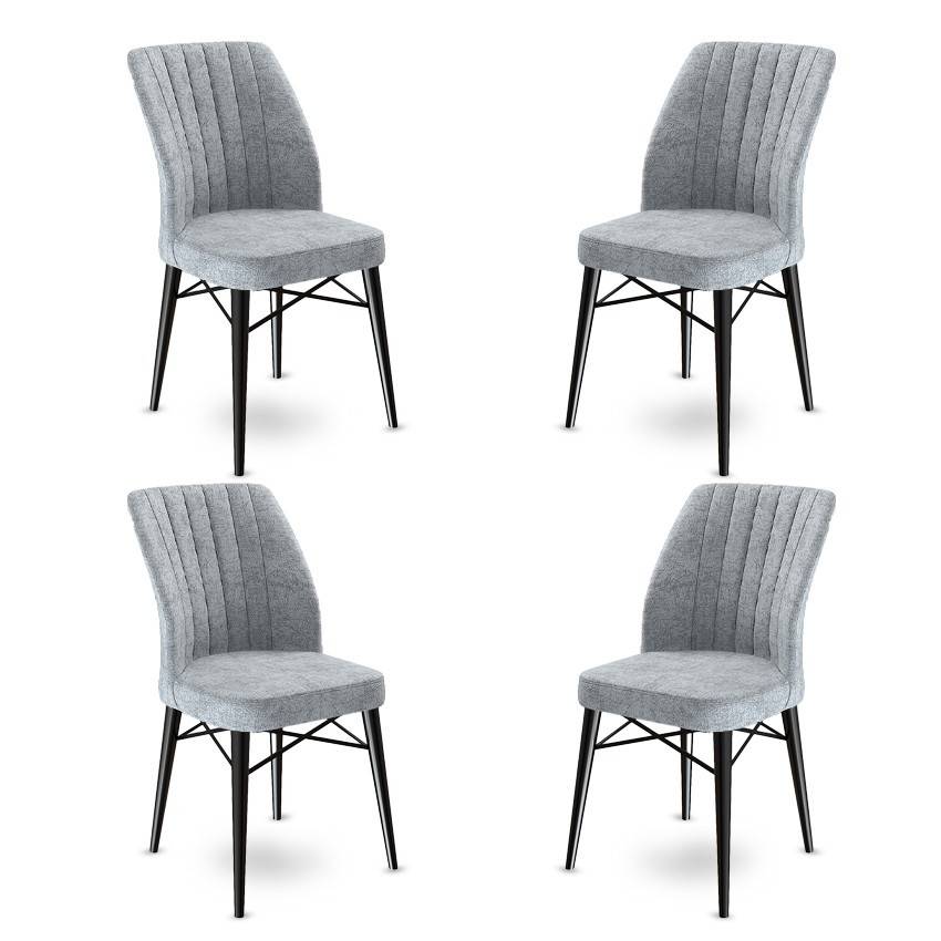Set van 4 Miur stoelen van grijs fluweel en zwart metaal