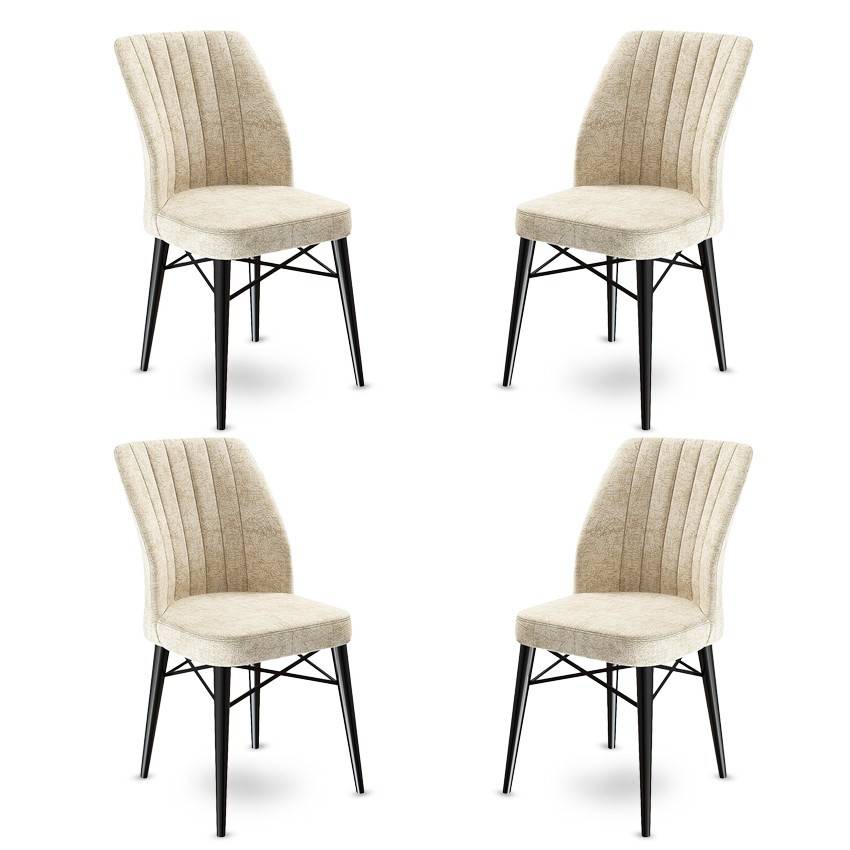 Set van 4 Miur stoelen van crèmekleurig fluweel en zwart metaal