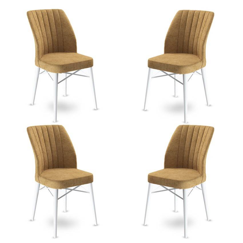 Set aus 4 Stühlen Miur Velours Cappuccino und Metall Weiß