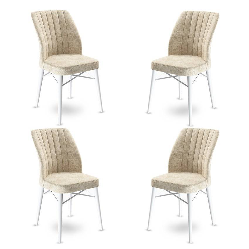 Set di 4 sedie Miur in velluto crema e metallo bianco