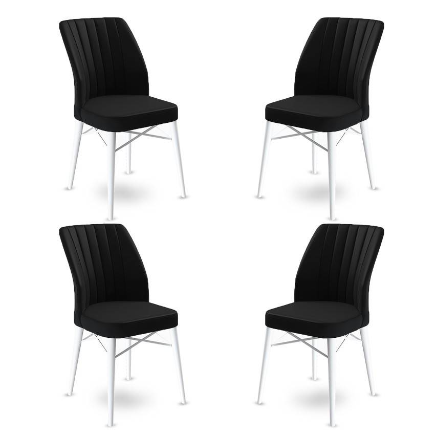 Set van 4 zwart fluwelen en wit metalen Miur stoelen