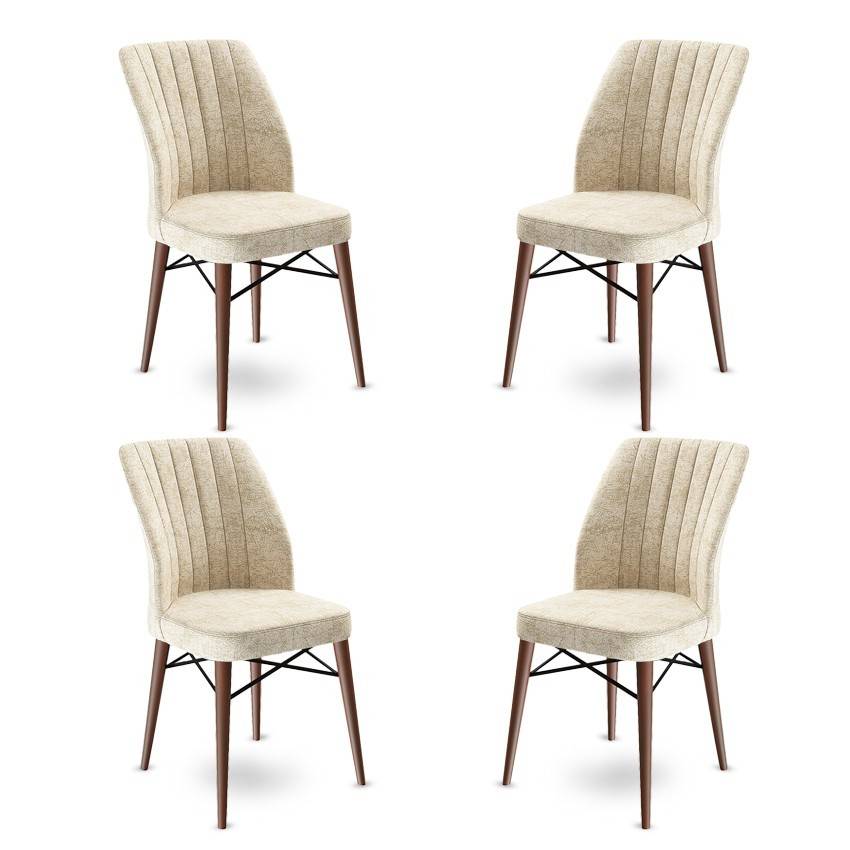 Set van 4 Miur stoelen van crèmekleurig fluweel en bruin metaal