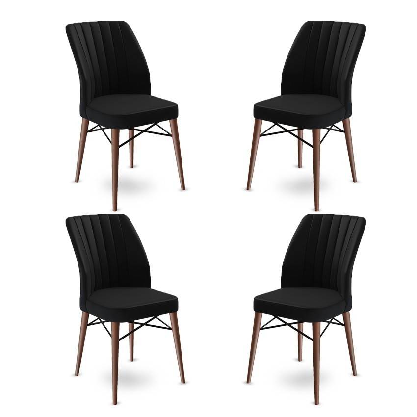 Set van 4 zwart fluwelen en bruin metalen Miur stoelen