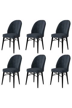 Set van 6 Veriso stoelen van antraciet fluweel en zwart metaal
