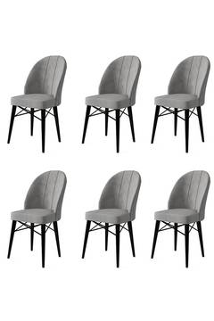 Set van 6 Veriso stoelen van grijs fluweel en zwart metaal
