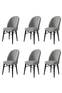 Set van 6 Veriso stoelen van grijs fluweel en zwart metaal