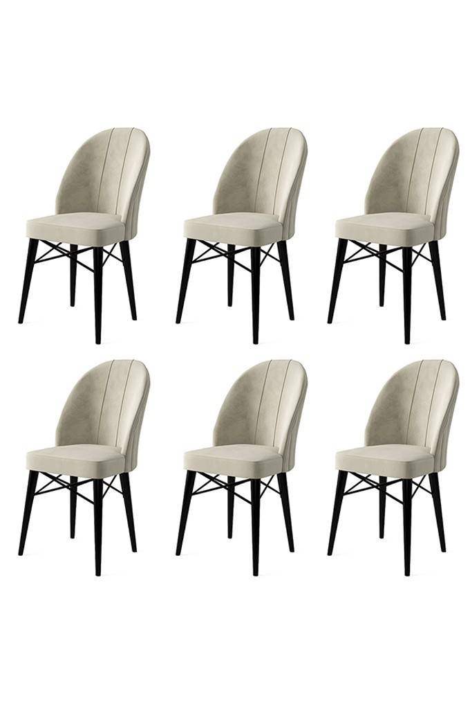 Lot de 6 chaises Veriso Velours Crème et Métal Noir
