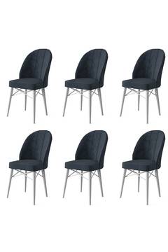 Lote de 6 sillas Veriso de terciopelo antracita y metal blanco