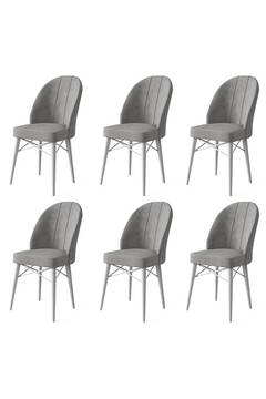 Set van 6 Veriso stoelen van grijs fluweel en wit metaal