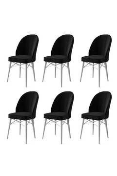 Set van 6 Veriso stoelen van zwart fluweel en wit metaal