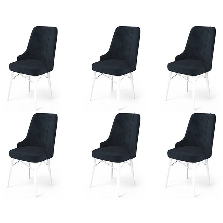 Lote de 6 sillas Komio de terciopelo antracita y metal blanco