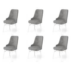 6er-Set Komio Stühle Grauer Samt und Weißes Metall