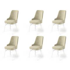 Set van 6 Komio stoelen van crèmekleurig fluweel en wit metaal
