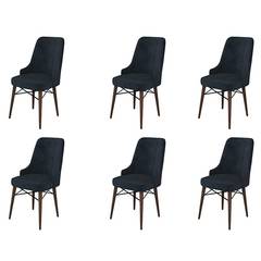 Lote de 6 sillas Komio de terciopelo antracita y metal marrón