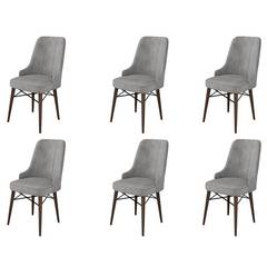 Set van 6 Komio stoelen van grijs fluweel en bruin metaal