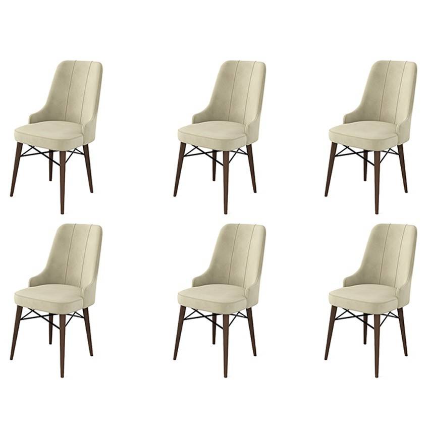 Set van 6 Komio stoelen van crèmekleurig fluweel en bruin metaal