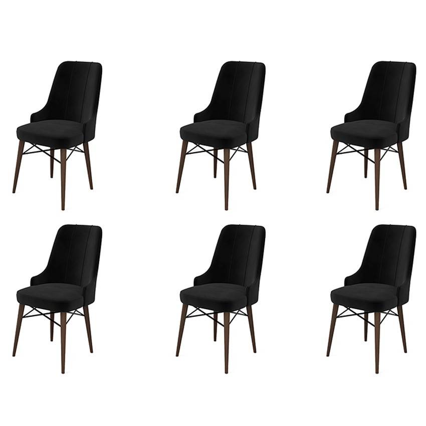 Set di 6 sedie Komio in velluto nero e metallo marrone