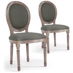 Lote de 2 sillas Medallón estilo Luis XVI tela gris caqui