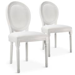 Louis XVI Set mit 2 Medaillon Stühlen, Kunstleder Weiß