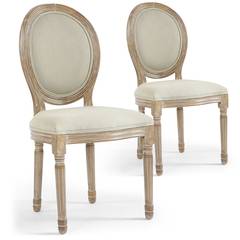 Lote de 2 sillas Luis XVI con medallón de tela beige