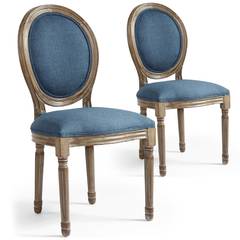 Lot van 2 Louis XVI-stoelen in medaillonstijl Blauwe stof