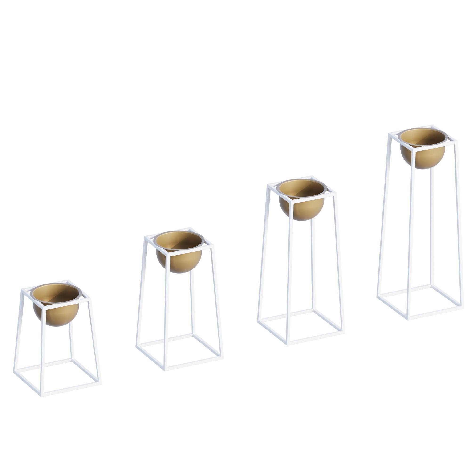 Set van 4 design plantenbakken / kandelaars met Feliz wit metalen standaard