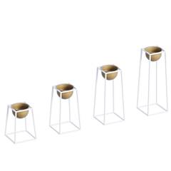 Set von 4 Design Übertöpfen / Kerzenhaltern mit Ständer Feliz Metall Weiß