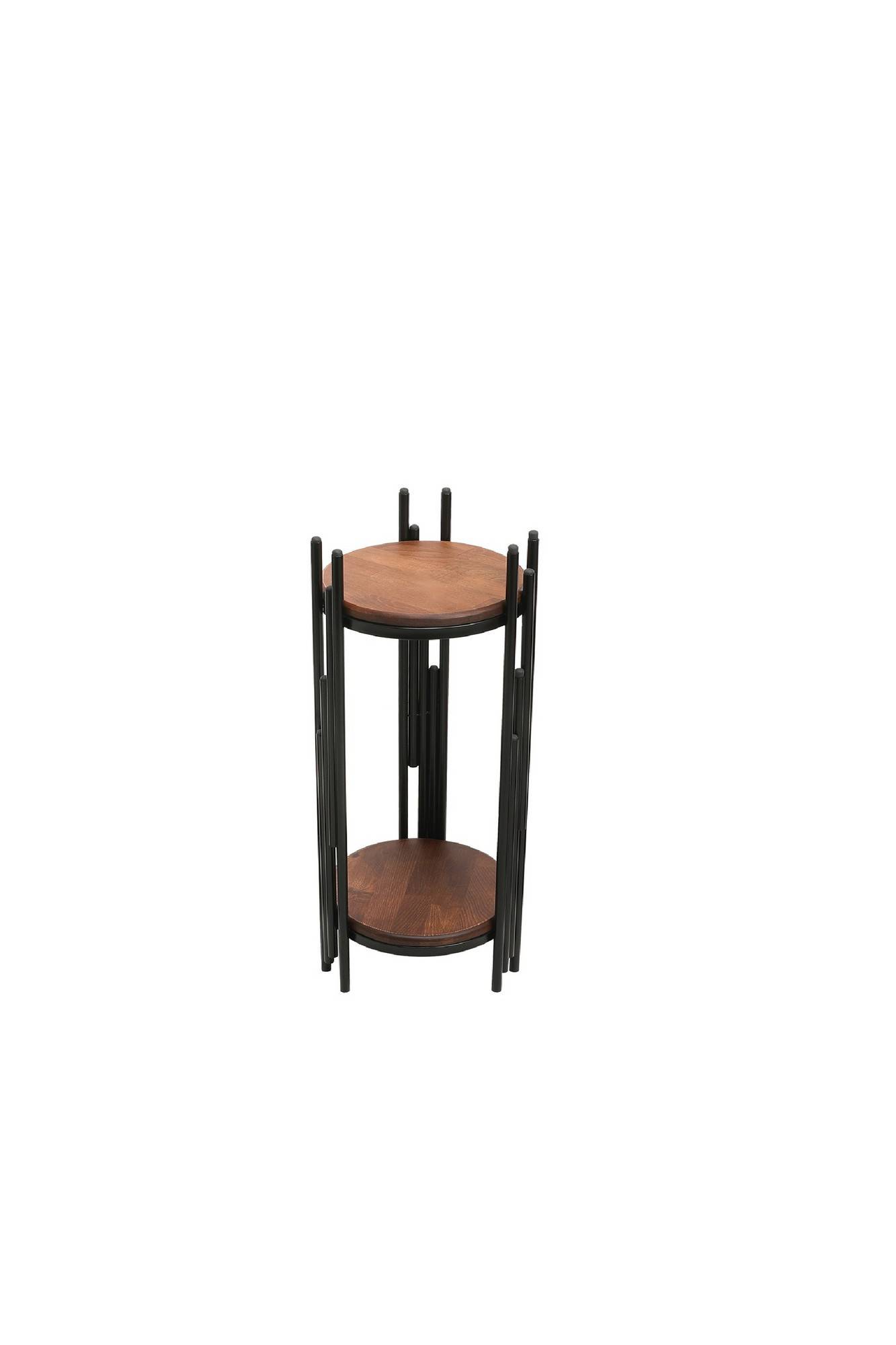 Tavolino Ribal D30cm Metallo nero e legno massiccio scuro