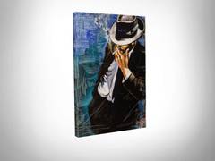 Cuadro decorativo Aurèle L30xH40 Motivo Madera Retrato de hombre con cigarrillo Azul y Negro