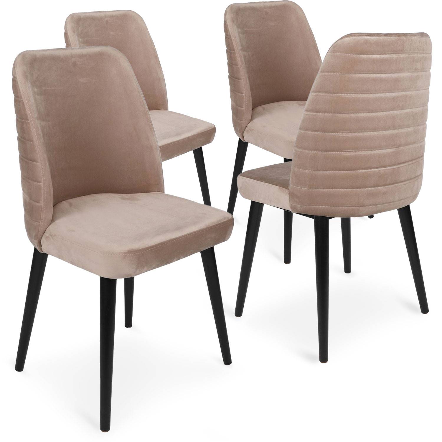 Set aus 4 Vatri-Stühlen mit beigem Velours und schwarzem Metall