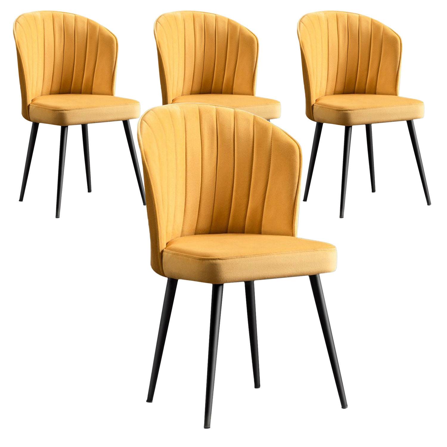 Set aus 4 Stühlen Iria Gelber Velours und Schwarzes Metall