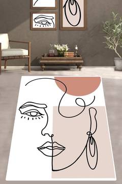 Alfombra Eben 80x150cm Motivo abstracto de una cara de mujer y manchas Beige y Marrón