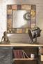 Decoratieve wandspiegel Hélène L62cm Gehard glas en donker massief hout Grijs en bruin aardewerk motief