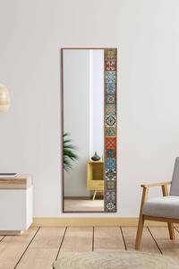 Hélène decoratieve spiegel B50xH148cm Gehard glas en massief donker hout Rechts motief Veelkleurig aardewerk