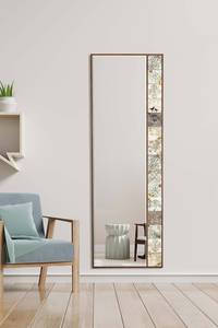 Specchio decorativo Hélène L50xH152cm Vetro temperato e legno massiccio scuro Motivo a destra Terracotta beige e grigia