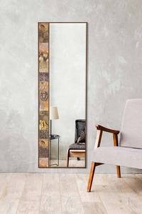Hélène decoratieve spiegel B50xH152cm Gehard glas en massief donker hout Links motief Bruin en oranje aardewerk