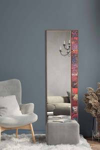 Specchio decorativo Hélène L50xH152cm Vetro temperato e legno massiccio scuro Motivo a destra Piastrelle Sfumature di rosso