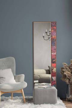 Dekorativer Spiegel Helene B50xH152cm Gehärtetes Glas und dunkles Massivholz Motiv rechts Steingut Rotschattierungen