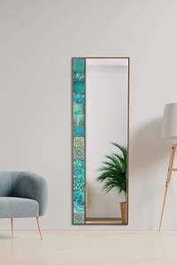 Espejo decorativo Hélène A50xA152cm Cristal templado y madera maciza oscura Motivo izquierdo Loza turquesa