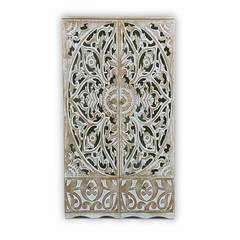 Schrank geschnitzt orientalischen Stil Ethnikha B87xH160cm Holz Weiß