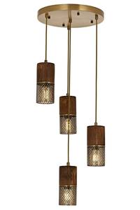4-lichts hanglamp trap Sadan D35cm Donker hout en antiek goud metaal