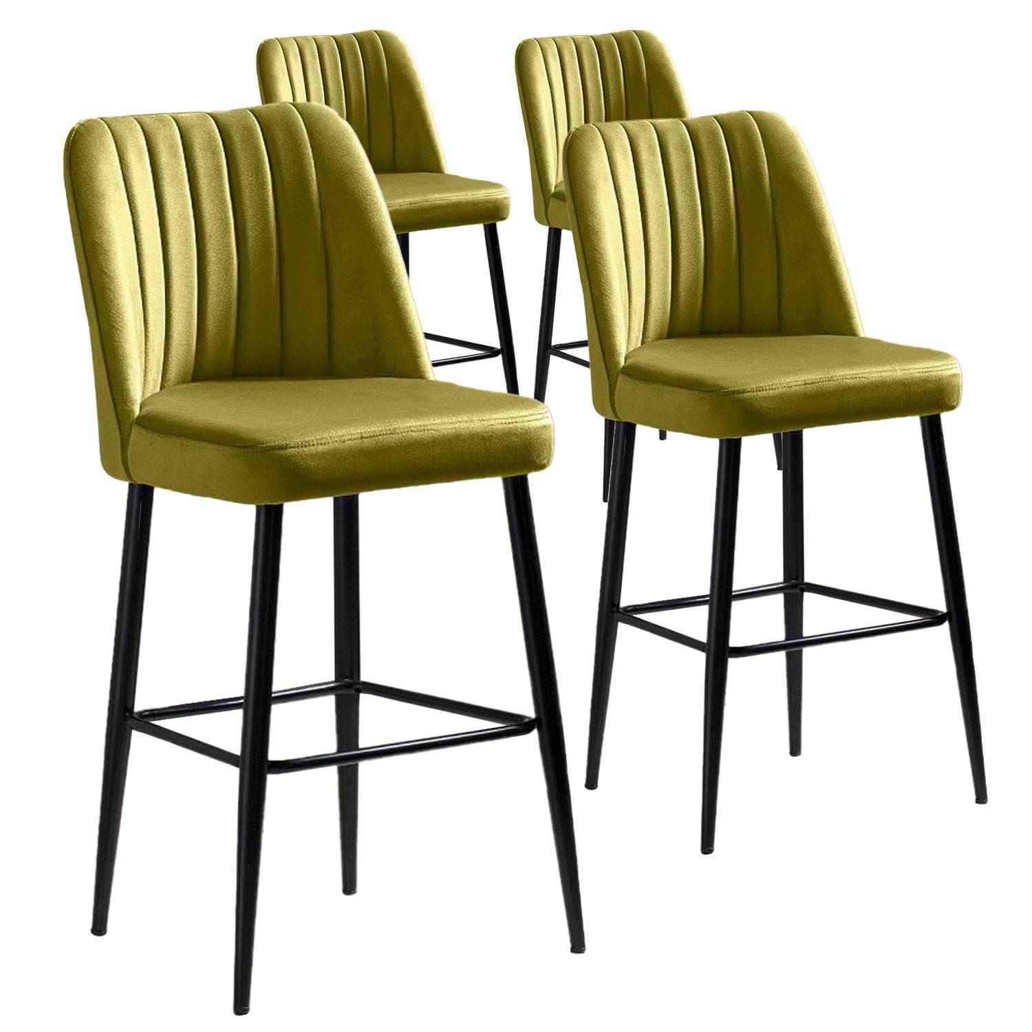 Set di 4 sedie da bar Sero in velluto giallo verde e metallo nero