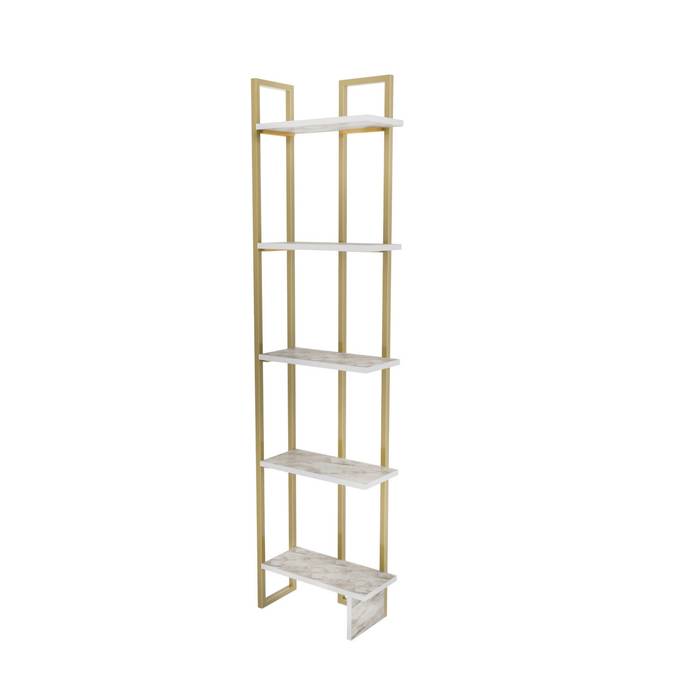Libreria angolare Haes L45cm Metallo dorato e legno Effetto marmo bianco