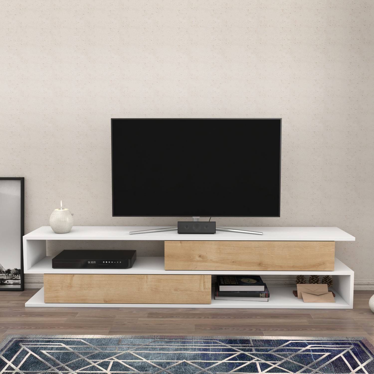 Bosaw TV-meubel L160cm Wit en Licht Eiken