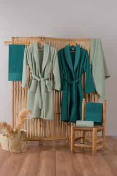 Set da bagno 100% cotone di 2 accappatoi e 4 asciugamani Camillio verde smeraldo e verde chiaro