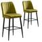 Lote de 2 sillas de bar Sero de terciopelo verde amarillento y metal negro